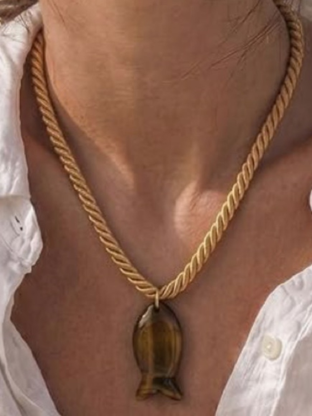 Gold Rope Necklace with Brown Fish Pendant